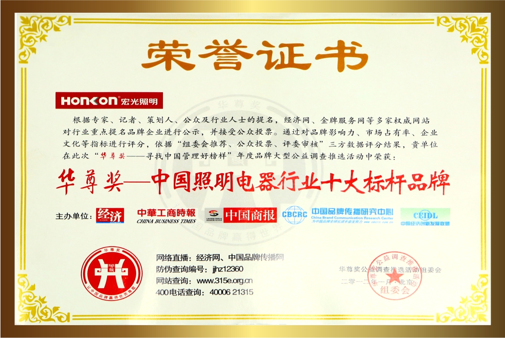 2012年荣中国照明电器行业十大标杆品牌